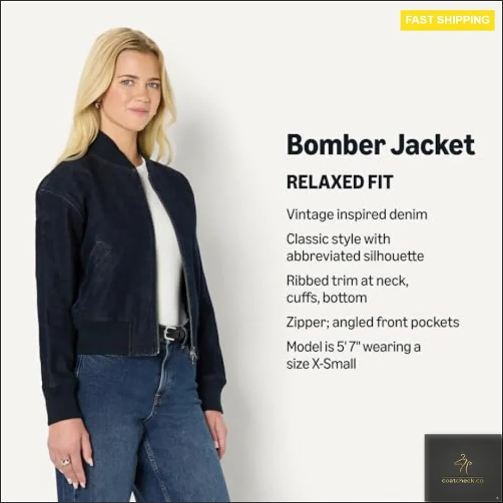 Relaxed Fit Denim Bomber Jacket, Padded Water Repellent, US Cotton